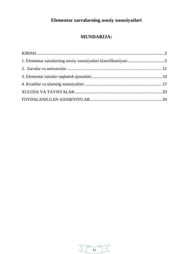 Elementar zarralarning asosiy xususiyatlari