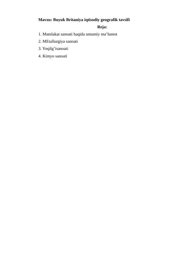 Buyuk Britaniya iqtisodiy geografik tavsifi - Буюк Британия иқтисодий географик тавсифи