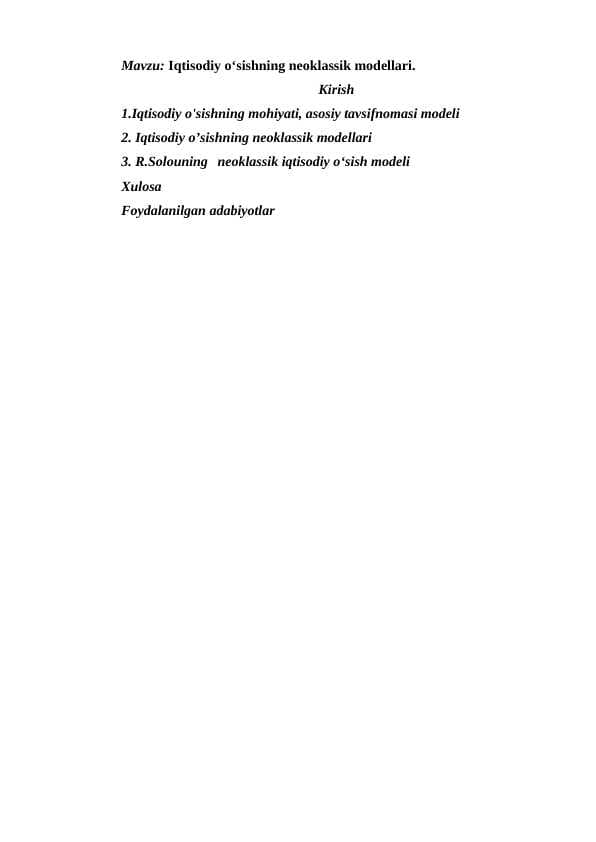 Iqtisodiy o‘sishning neoklassik modellari