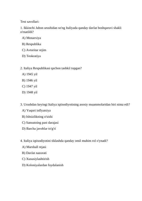 Italiya Test 30 ta