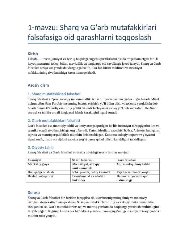 Gʻarb va sharq falsafasi