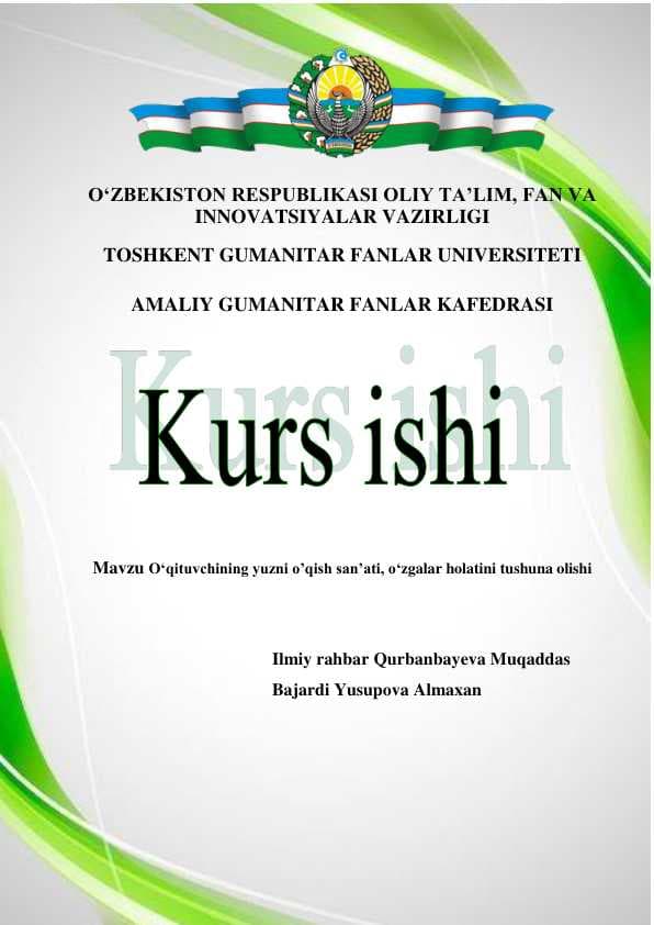 yuzni o`qitish kurs ishi