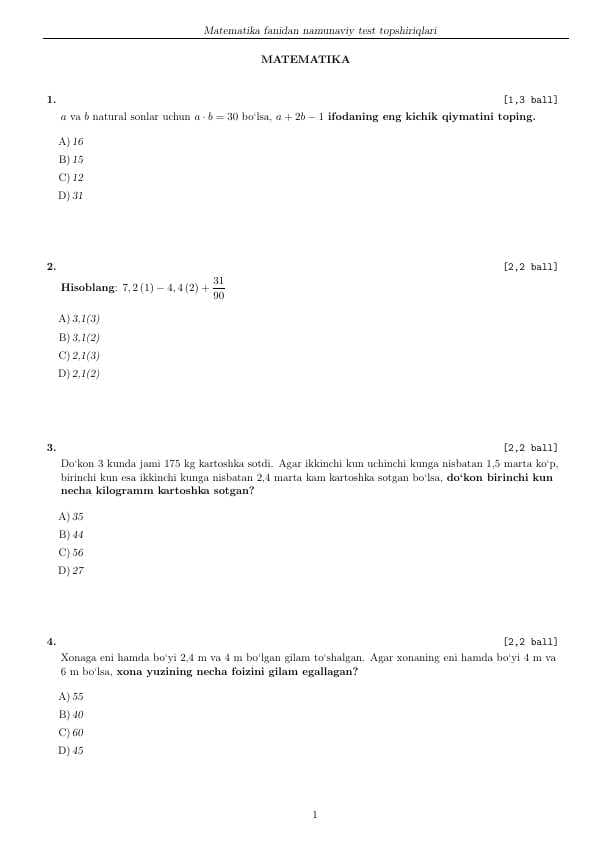 Matematika test