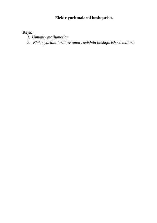 Elektr yuritmalarni boshqarish.