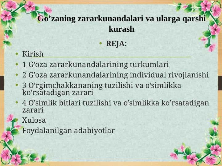 Go’zaning zararkunandalari va ularga qarshi kurash