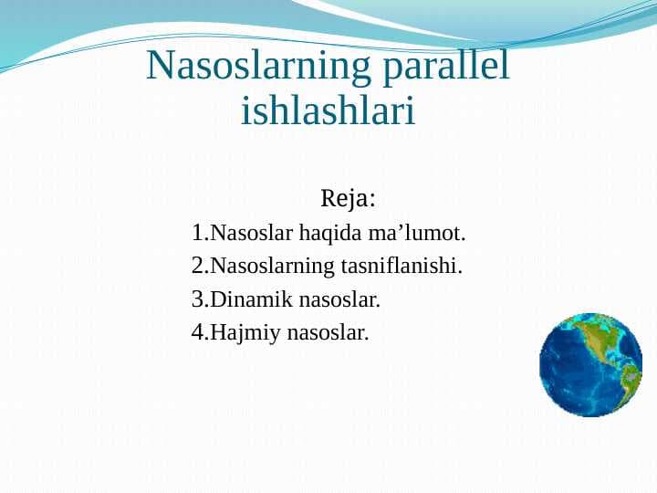 Nasoslarning parallel ishlashlari
