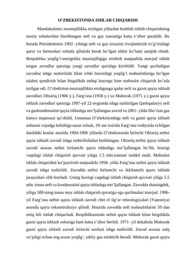 O‘ZBEKISTONDA ISHLAB CHIQARISH