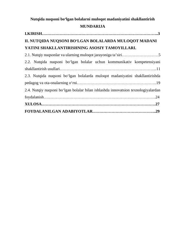 Nutqida nuqsoni boʻlgan bolalarni muloqot madaniyatini shakllantirish