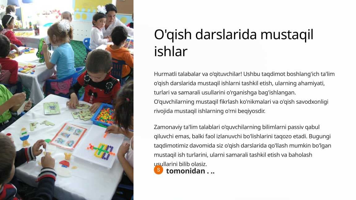 O'qish darslarida mustaqil ishlar