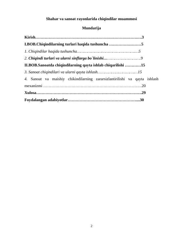 Shahar va sanoat rayonlarida chiqindilar muammosi