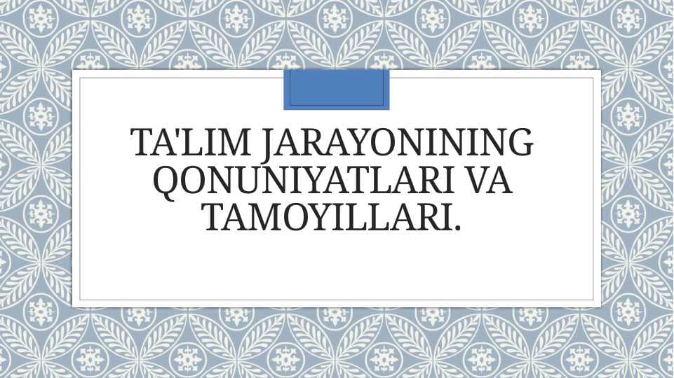 TA'LIM JARAYONINING QONUNIYATLARI VA TAMOYILLARI.