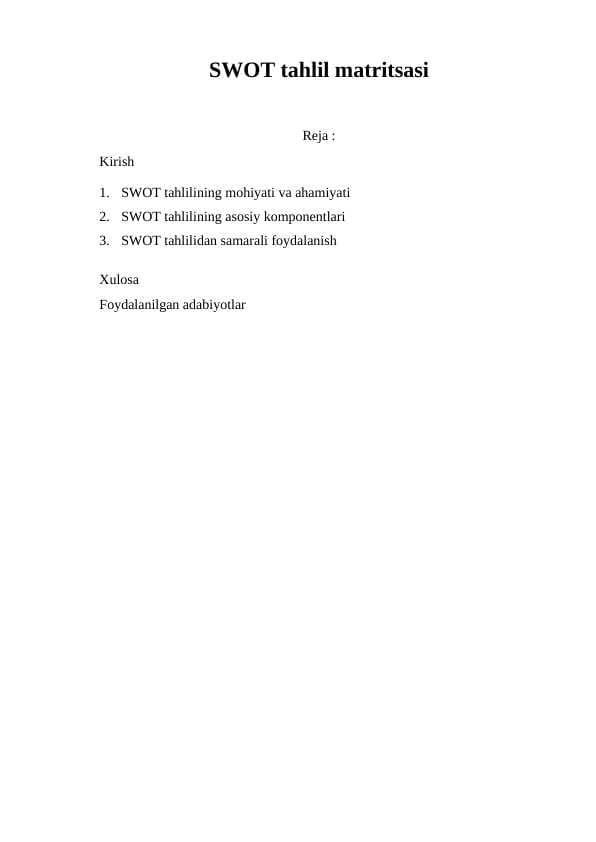 SWOT tahlil matritsasi