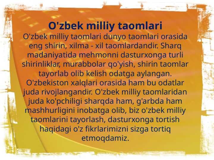 O'zbek milliy taomlari