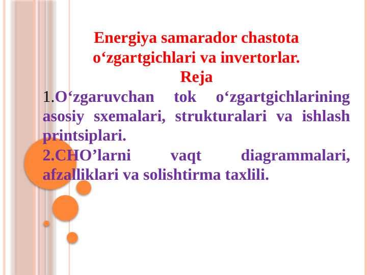 Energiya samarador chastota o‘zgartgichlari va invertorlar