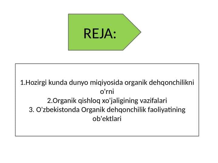 O'zbekistonda Organik dehqonchilik faoliyatining ob'ektlari