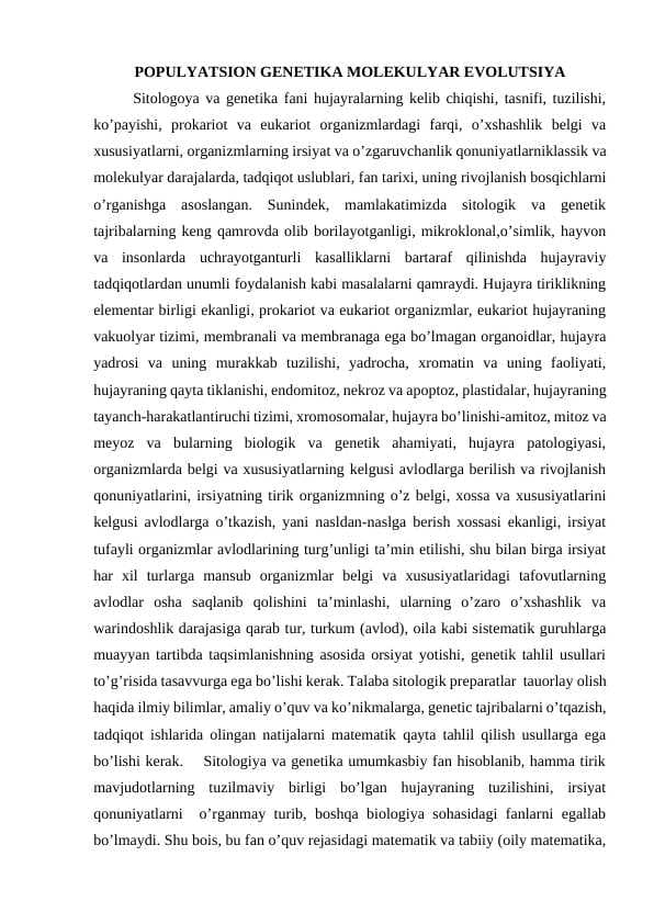 POPULYATSION GENETIKA MOLEKULYAR EVOLUTSIYA
