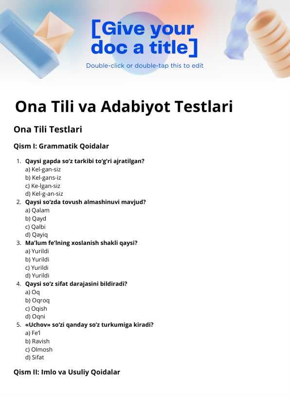 Ona tili va adabiyoti test