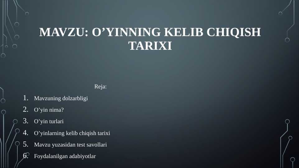 O'yinning kelib chiqish tarixi