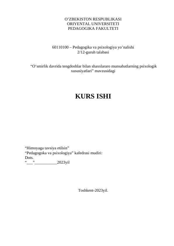 O‘smirlik davrida tengdoshlar bilan shaxslararo munsabatlarning psixologik xususiyatlari