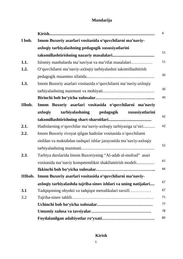 IMOM AL-BUXORIY ASARLARI VOSITASIDA     O‘QUVCHILARNI MA’NAVIY-AXLOQIY TARBIYALASHNING PEDAGOGIK XUSUSIYATLARI (YUQORI SINFLAR MISOLIDA )