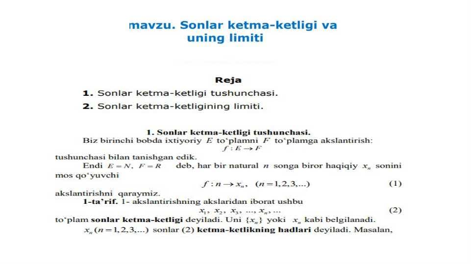 Sonlar ketma-ketligi va uning limiti