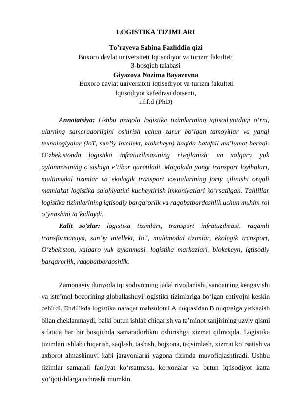 Logistika tizimlari