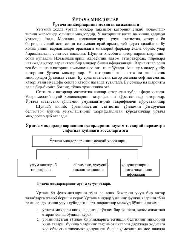 ЎРТАЧА МИҚДОРЛАР Ўртача миқдорларнинг моҳияти ва