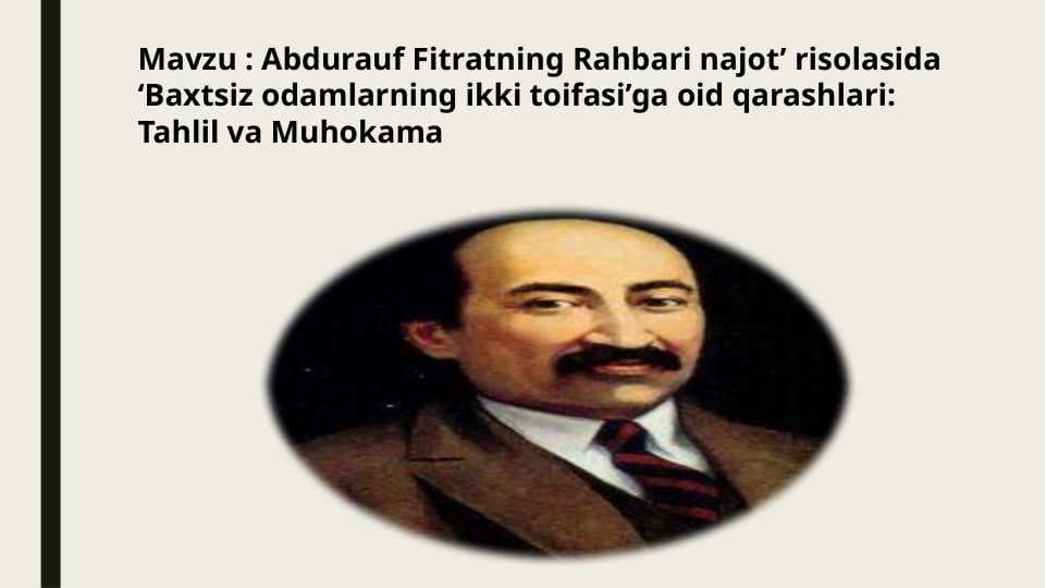 Abdurauf Fitratning Rahbari najot' risolasida 'Baxtsiz odamlarning ikki toifasi ga oid qarashlari: Tahlil va Muhokama