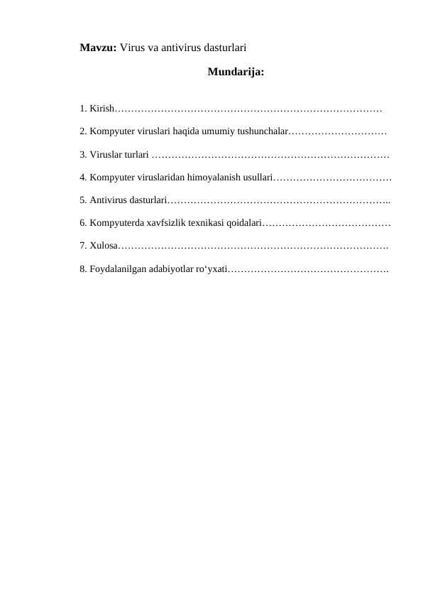 Virus va antivirus dasturlari - Вирус ва антивирус дастурлари