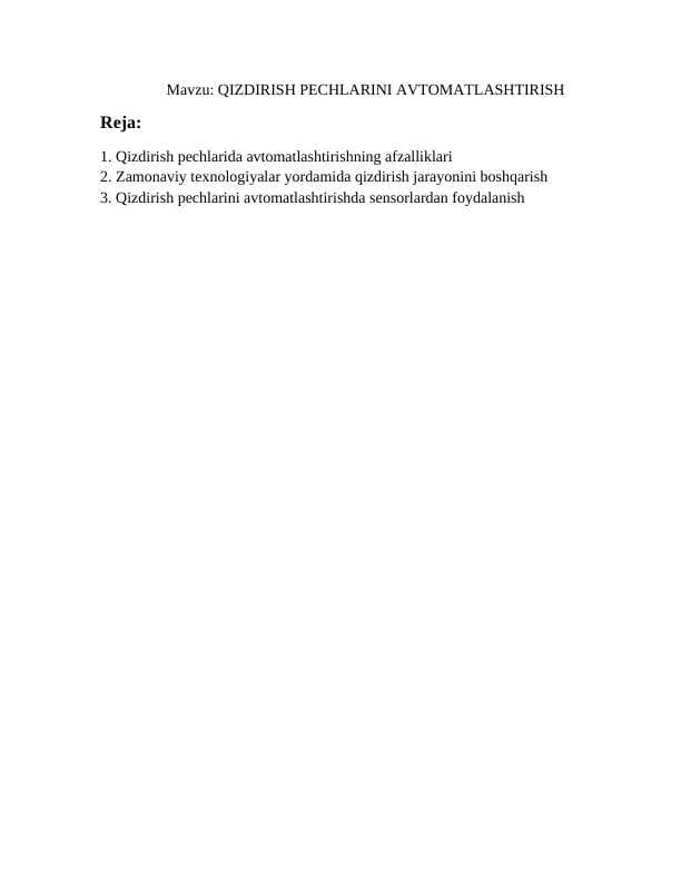 Qizdirish pechlarini avtomatlashtirish