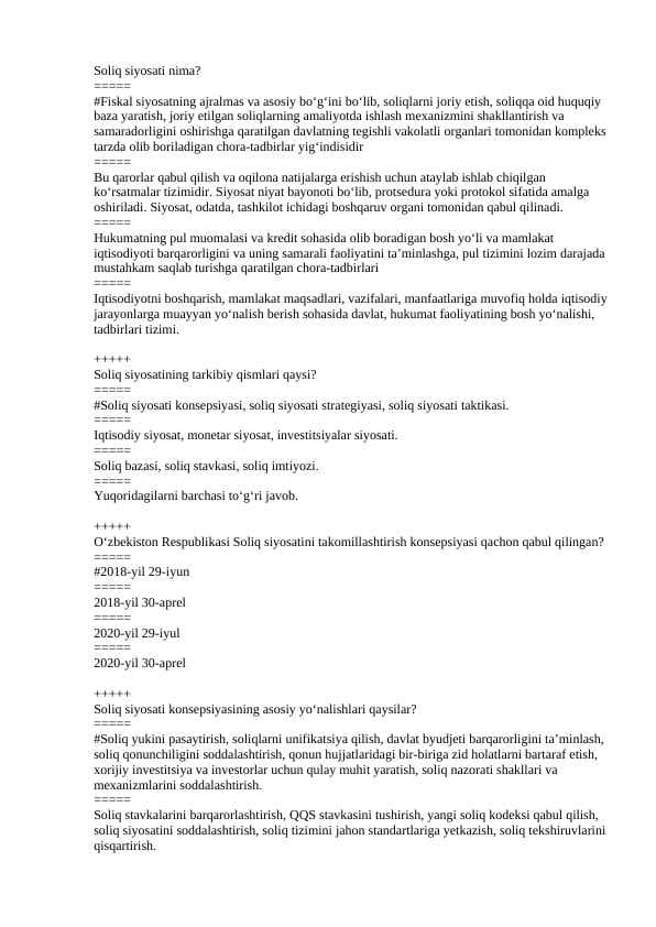 Soliq siyosati javobi bilan