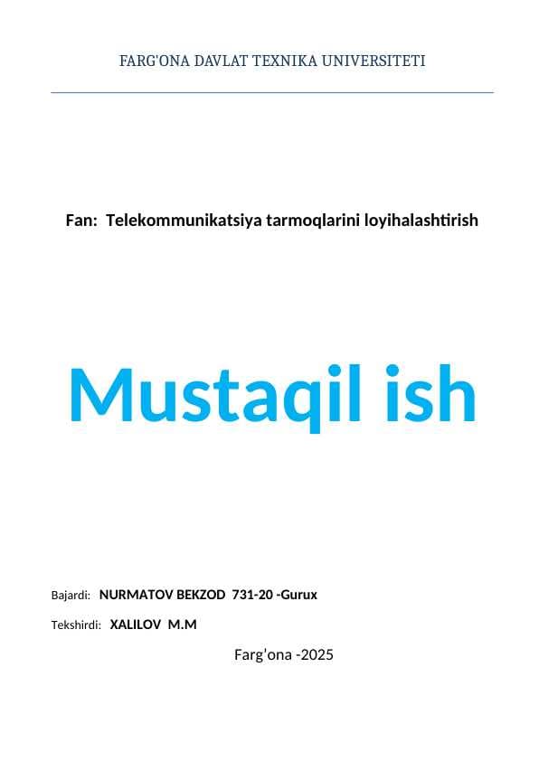 Mavzu: Tarmoqlarda yuklamani boshqarish strategiyalari.