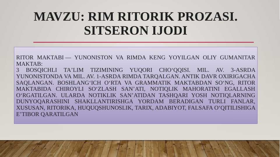 Rim ritorik prozasi. Sitseron ijodi