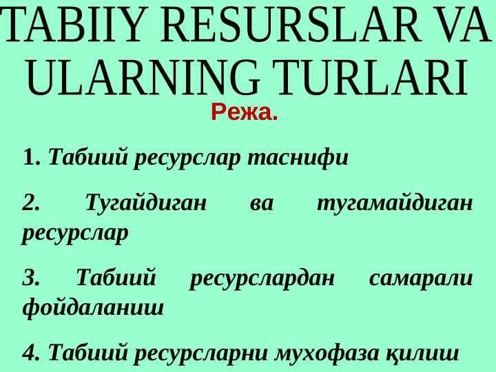 TABIIY RESURSLAR VA  ULARNING TURLARI