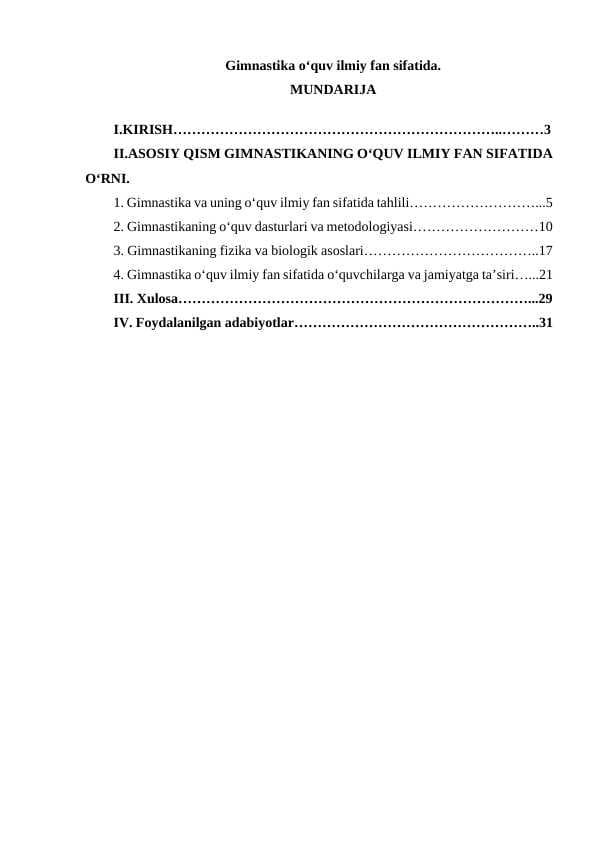 Gimnastika o‘quv ilmiy fan sifatida.