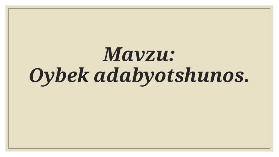 Oybek adabyotshunos