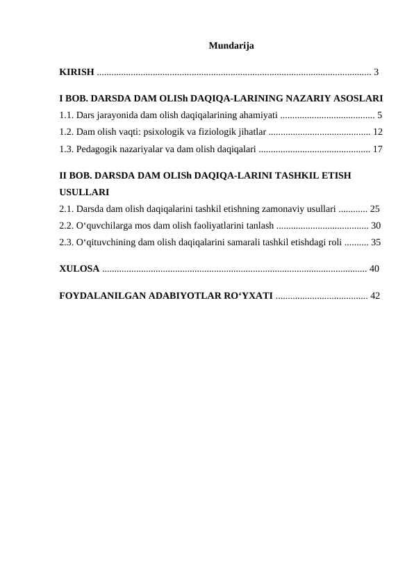 Darslarda dam olish daqiqalarni tashkil etish kurs ishi.docx