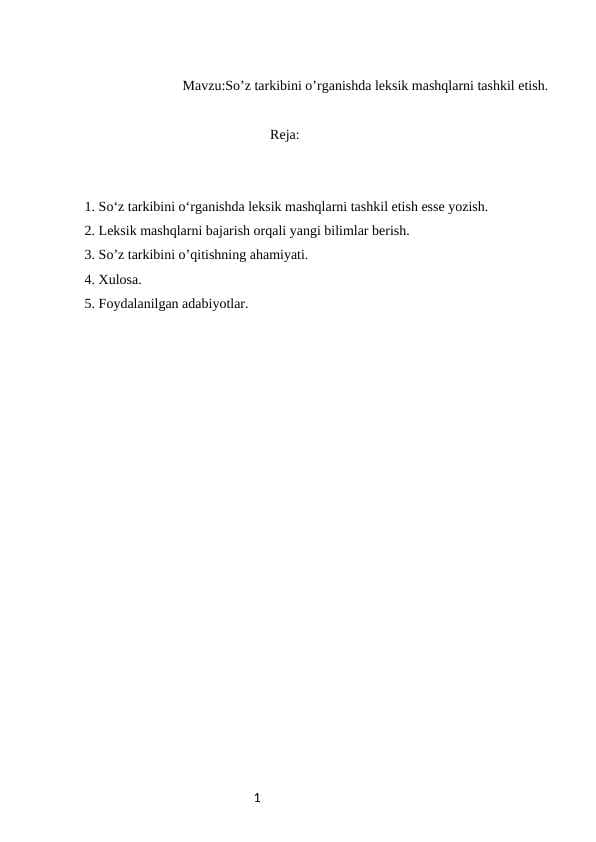 Soʻz tarkibini oʻrganishda leksik mashqlar tashkil etish
