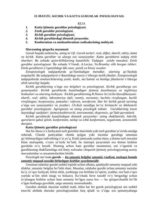 KICHIK VA KATTA GURUHLAR  PSIXOLOGIYASI.