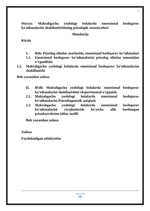Maktabgacha yoshdagi bolalarda emotsional boshqaruv ko'nikmalarini shakllantirishning psixologik xususiyatlari