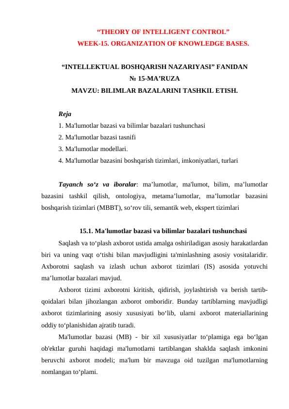 BILIMLAR BAZALARINI TASHKIL ETISH