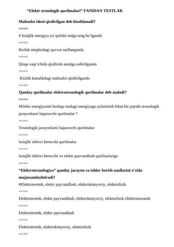 Elektr tеxnologik qurilmalari