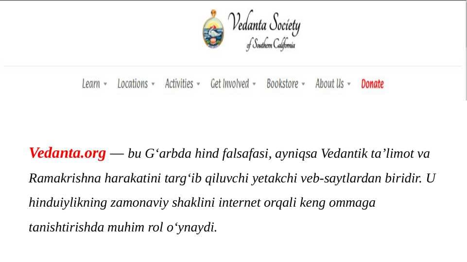 VedantaNY.org sayt tahlili