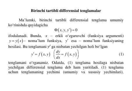 Birinchi tartibli differensial tenglamalar