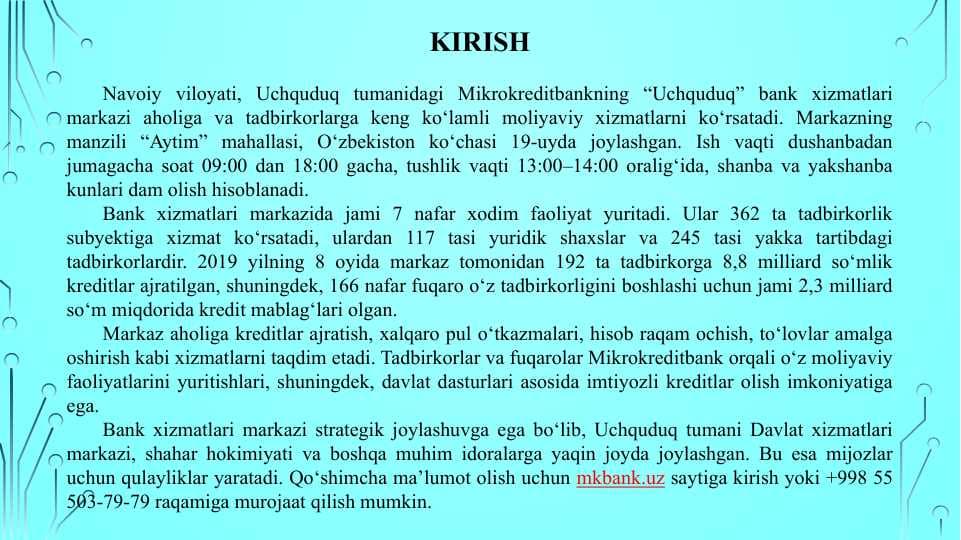 Mikrokreditbank malakaviy amaliyot hisoboti