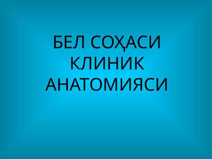 bel sohasi klinik anatomiyasi
