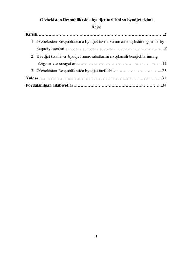 Oʻzbekiston Respublikasida byudjet tuzilishi va byudjet tizimi