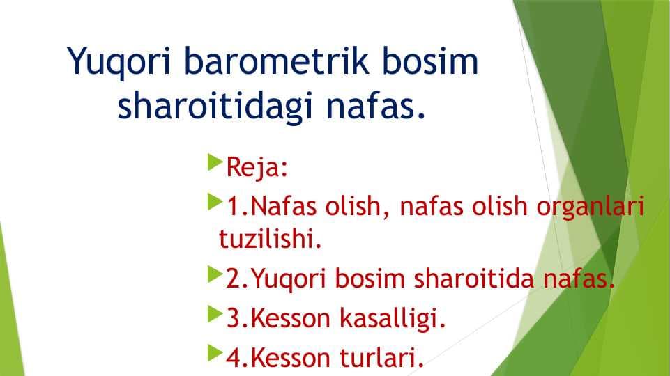 Yuqori barometrik bosim sharoitidagi nafas