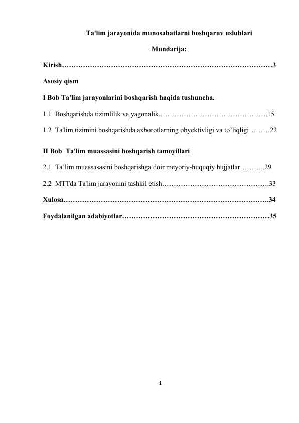 Ta'lim jarayonida munosabatlarni boshqaruv uslublari