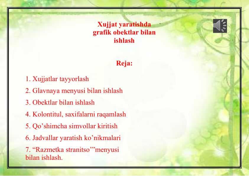 Xujjat yaratishda grafik obektlar bilan ishlash